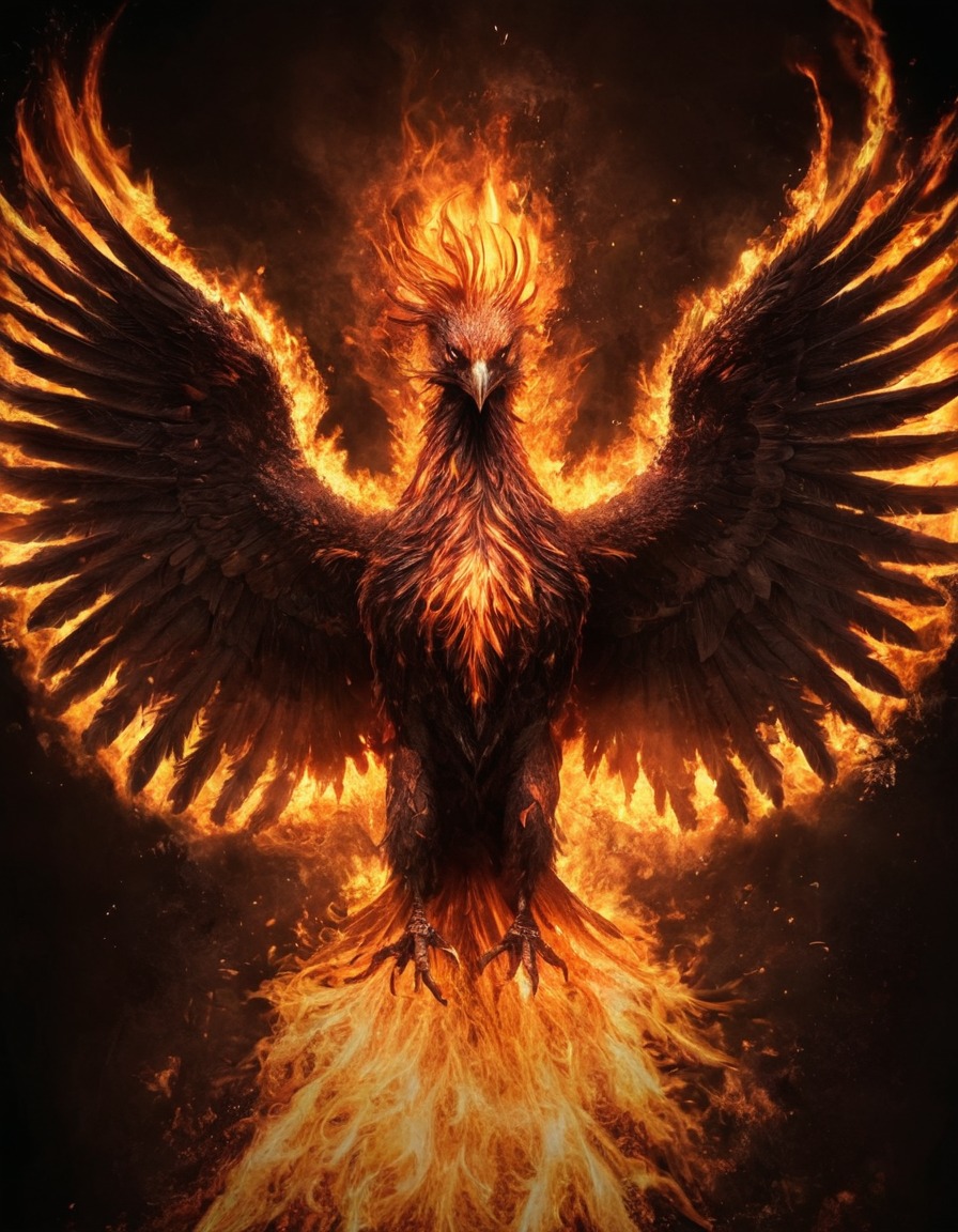 mythical creature, phoenix, rebirth, transformation, symbolism, fantasy, legend