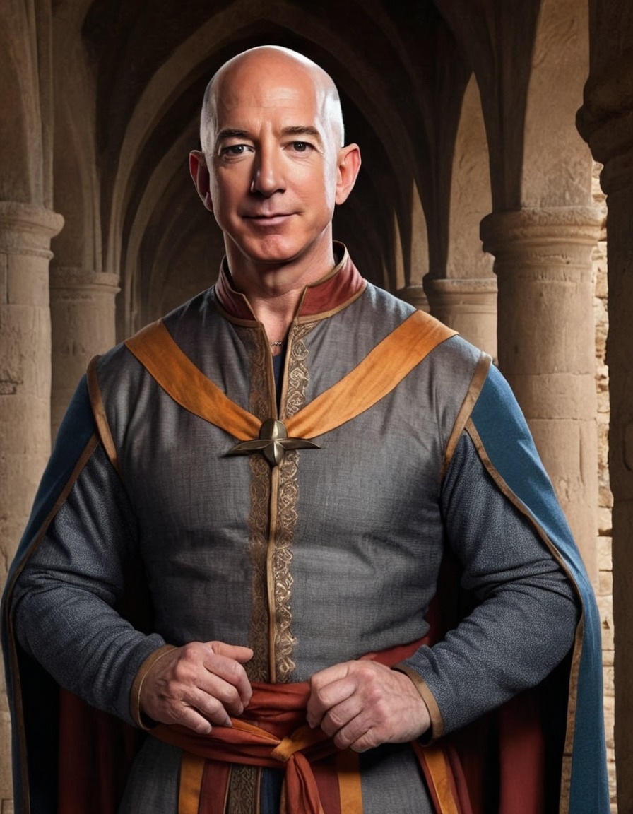 jeff bezos, medieval attire, painting, traditional art style, medieval period, portrait