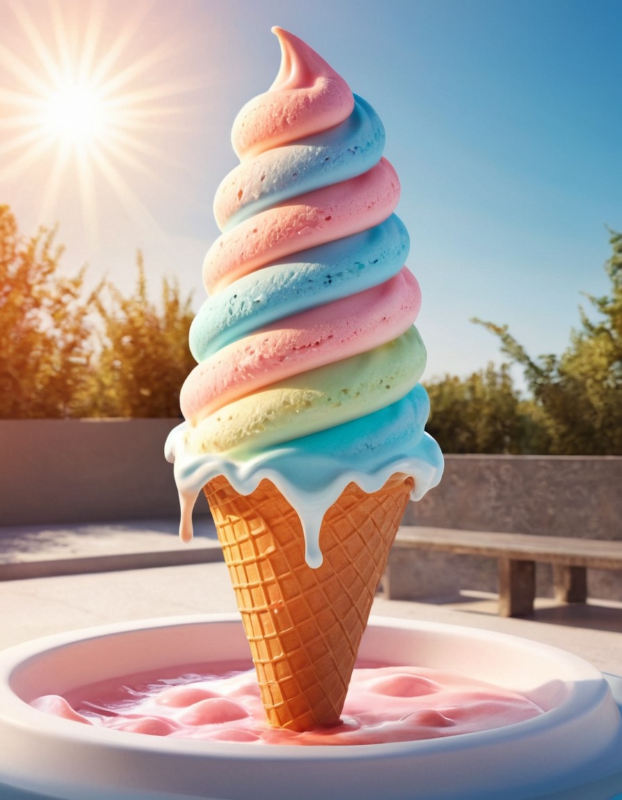 ice cream, melting, heat, summer, dessert, giant ice cream cone, unusual