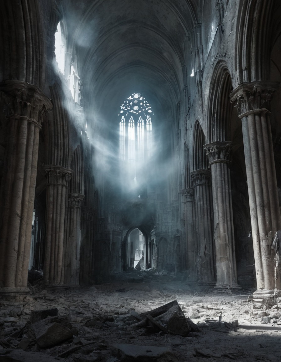 ghost, apparition, ruins, cathedral, supernatural, gothic, underground, dark