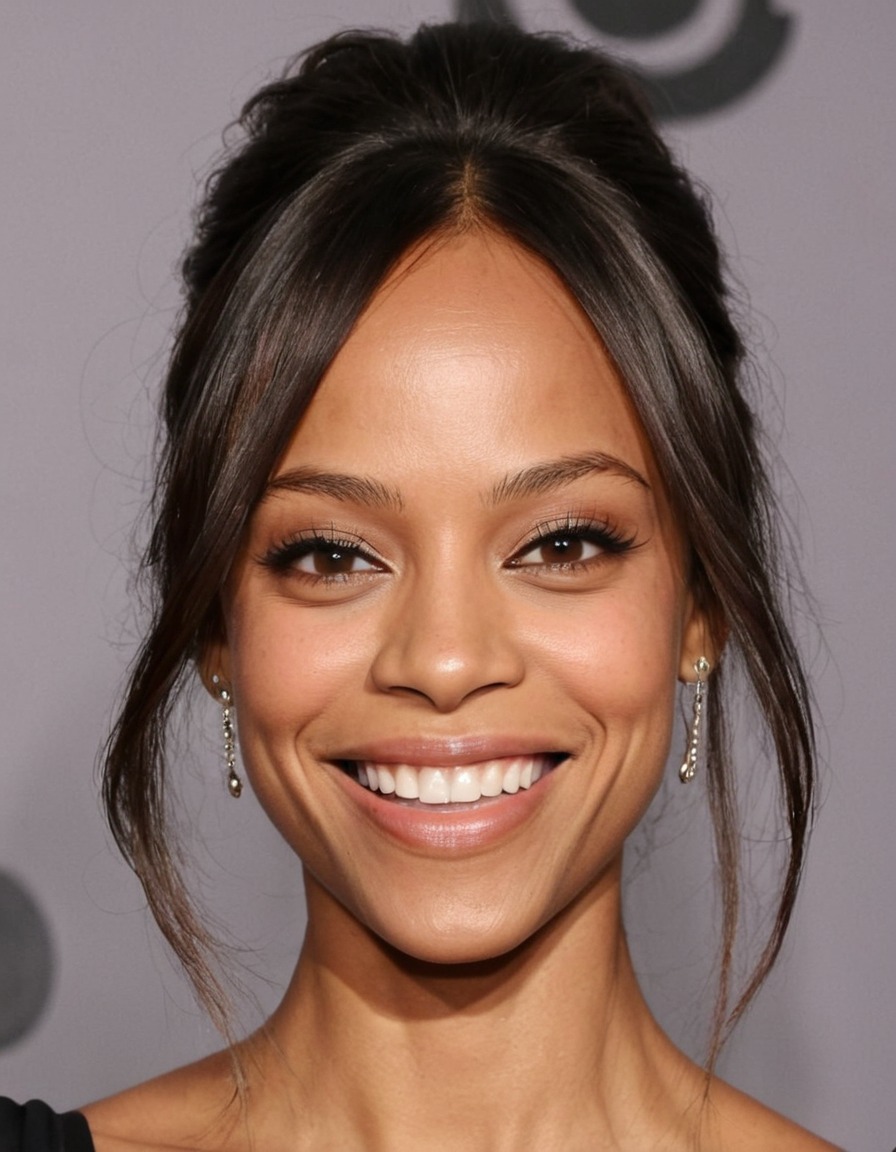 zoe saldana, big nose, huge smile, forehead, big eyes, celebrity, features