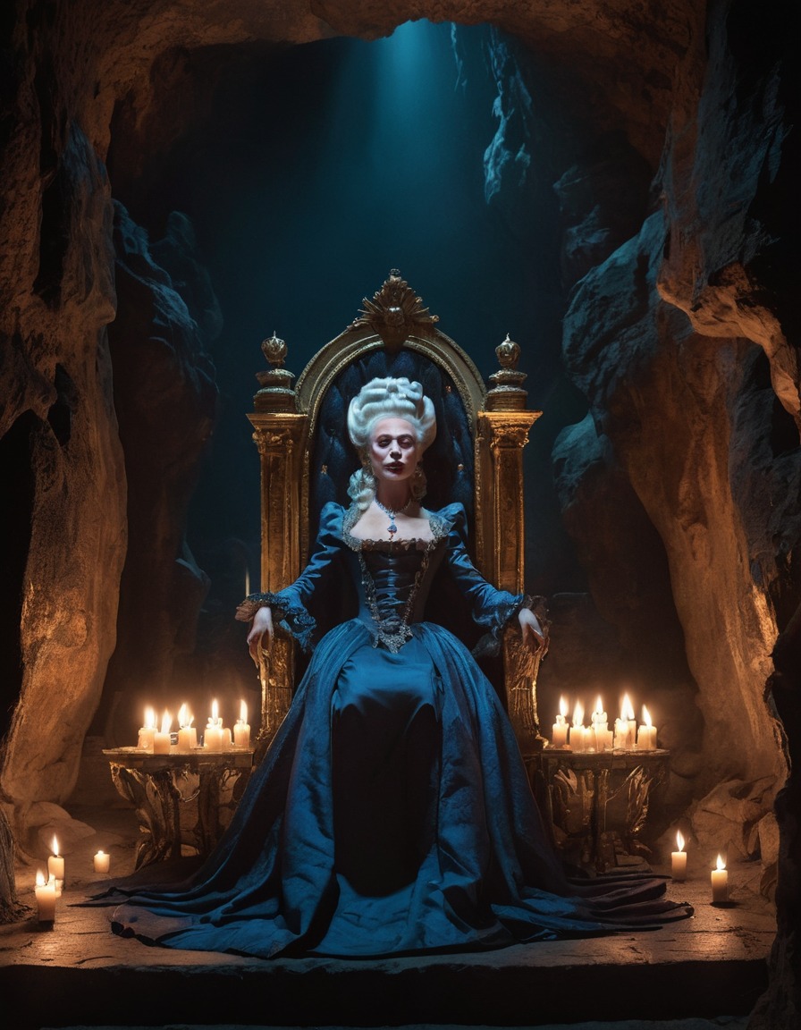 marie antoinette, historical figure, throne, candles, underground cave, royal, regal