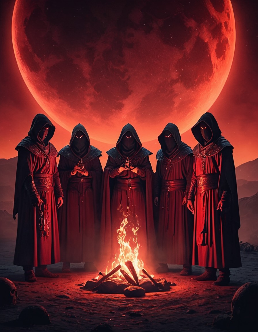 cultists, dark ritual, blood-red moon, group ritual, lovecraft, howard lovecraft