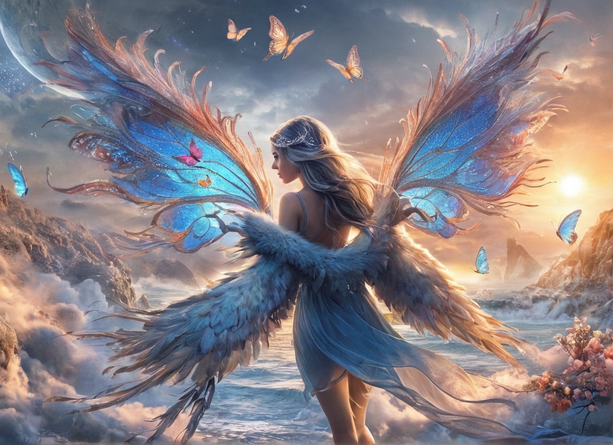 beauty, magic, fantasyart, angel, fairy, butterflies, digitalart, portrait, wallpaper, sky, flying, beautiful, butterfly, butterflygirl, colorful, fantasy, fantasycharacter, fantasyillustration, iridescence, fairytailfanart