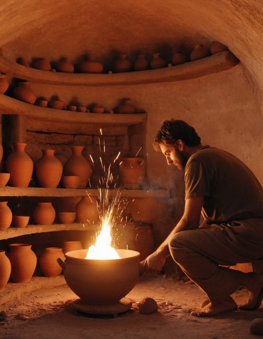 ancient greece, potter, clay pots, kiln, 500 bc, craftsmanship, artisan