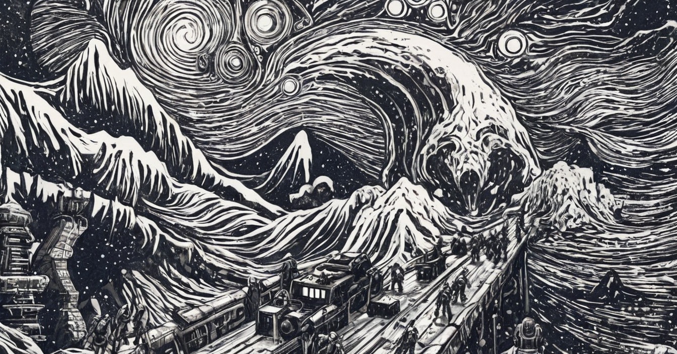 traditionalart, sea, ink, digitalart, surreal, sky, pen, night, water, wave