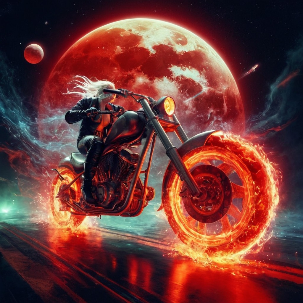 digitalart, motorcycle, fantasyart, digitalpainting, horror, scifi, wallpaper, conceptart, photorealistic, fanart, highwaytohell