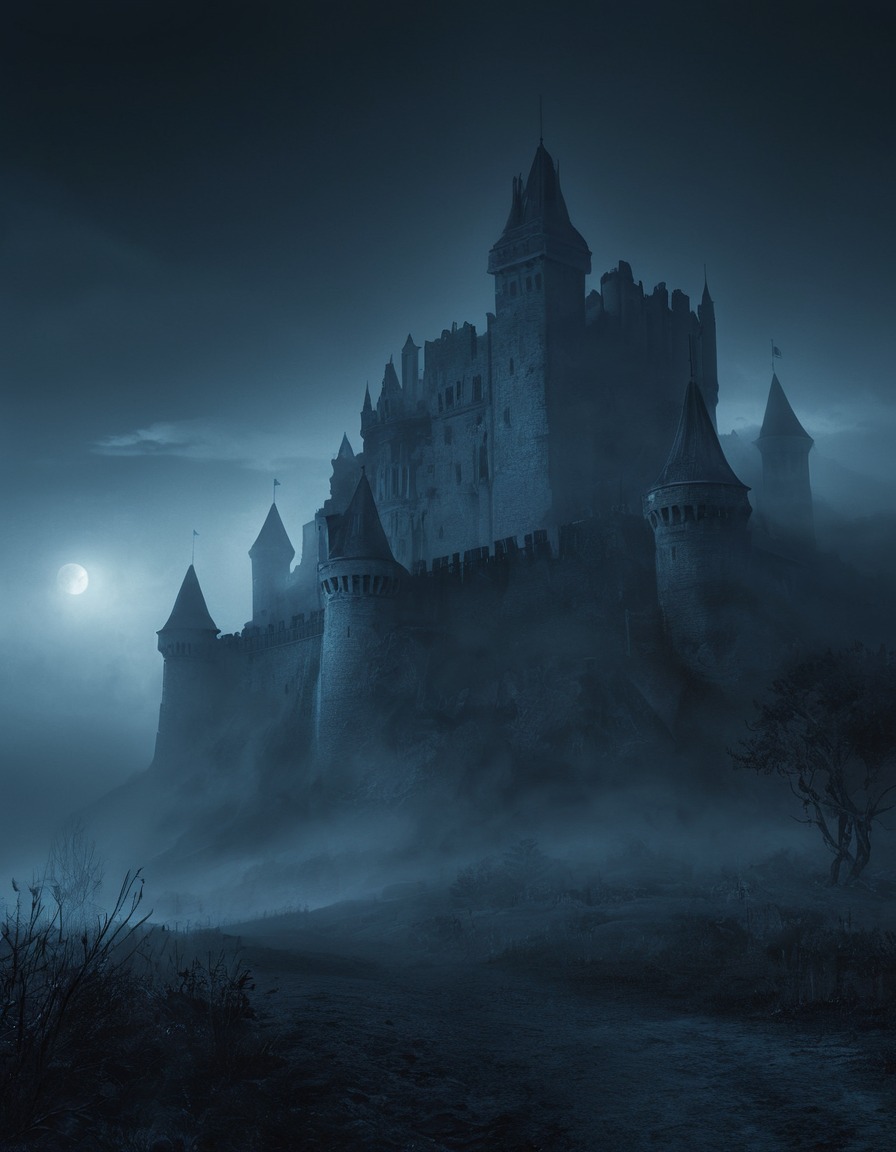 castle, mist, ancient, nighttime, gothic, underground, dark