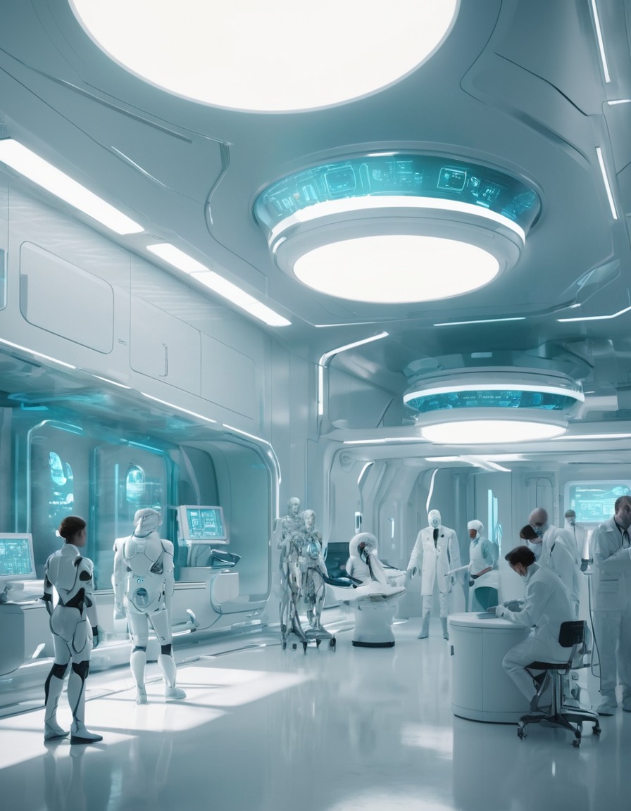 futuristic, cybernetic enhancements, medical facility, technology, transhumanism, future