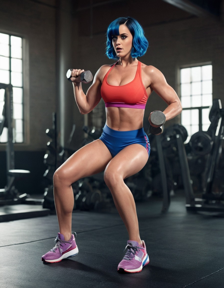 katy perry, celebrity, pop star, gym, muscles, determination