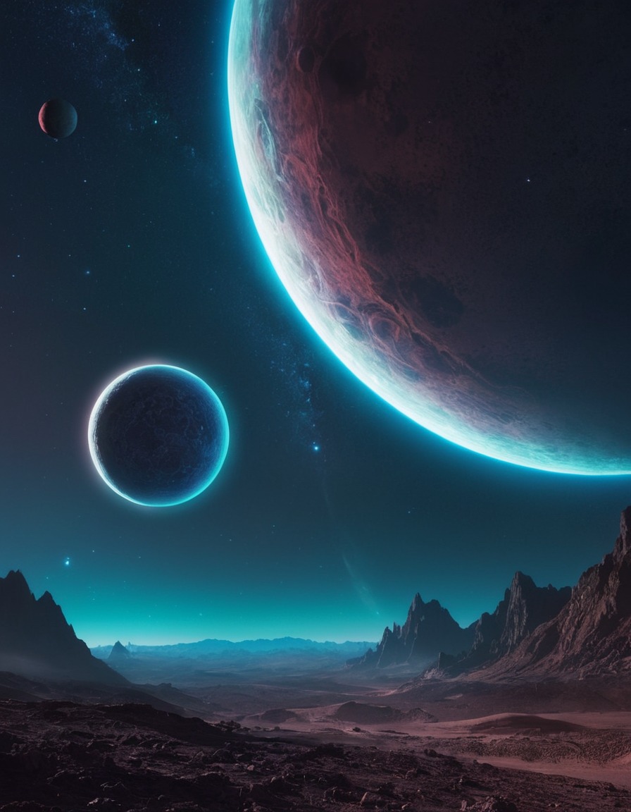 alien planet, moons, space, universe, science fiction, stars