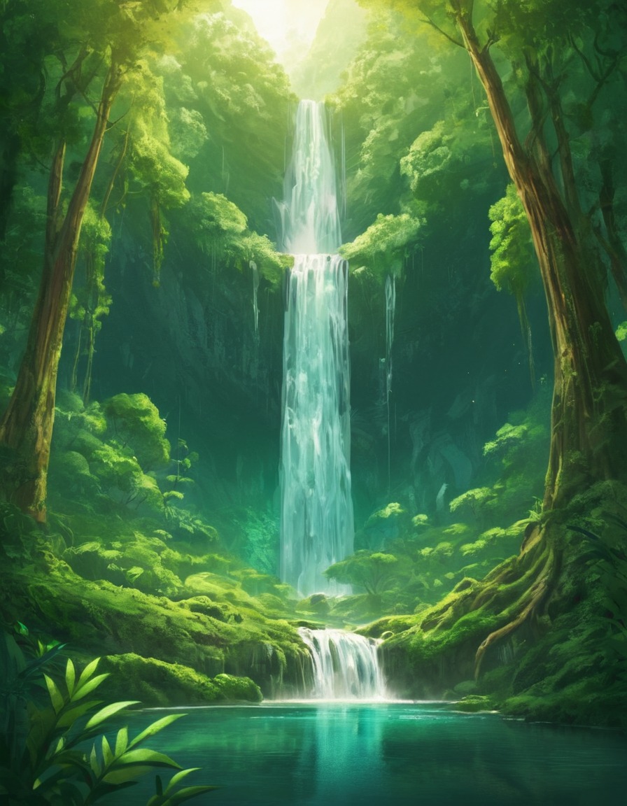 nature, waterfall, forest, serenity, environment