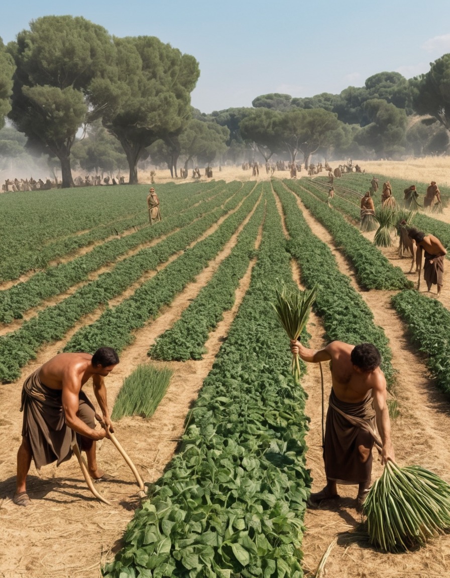 agriculture, men, harvesting, sickles, ancient rome, 100 ad