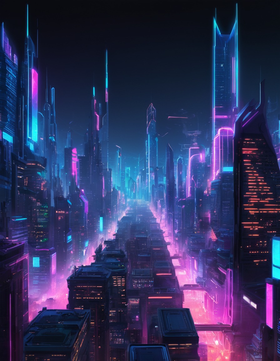 futuristic, cityscape, neon lights, skyscrapers, urban landscape, future