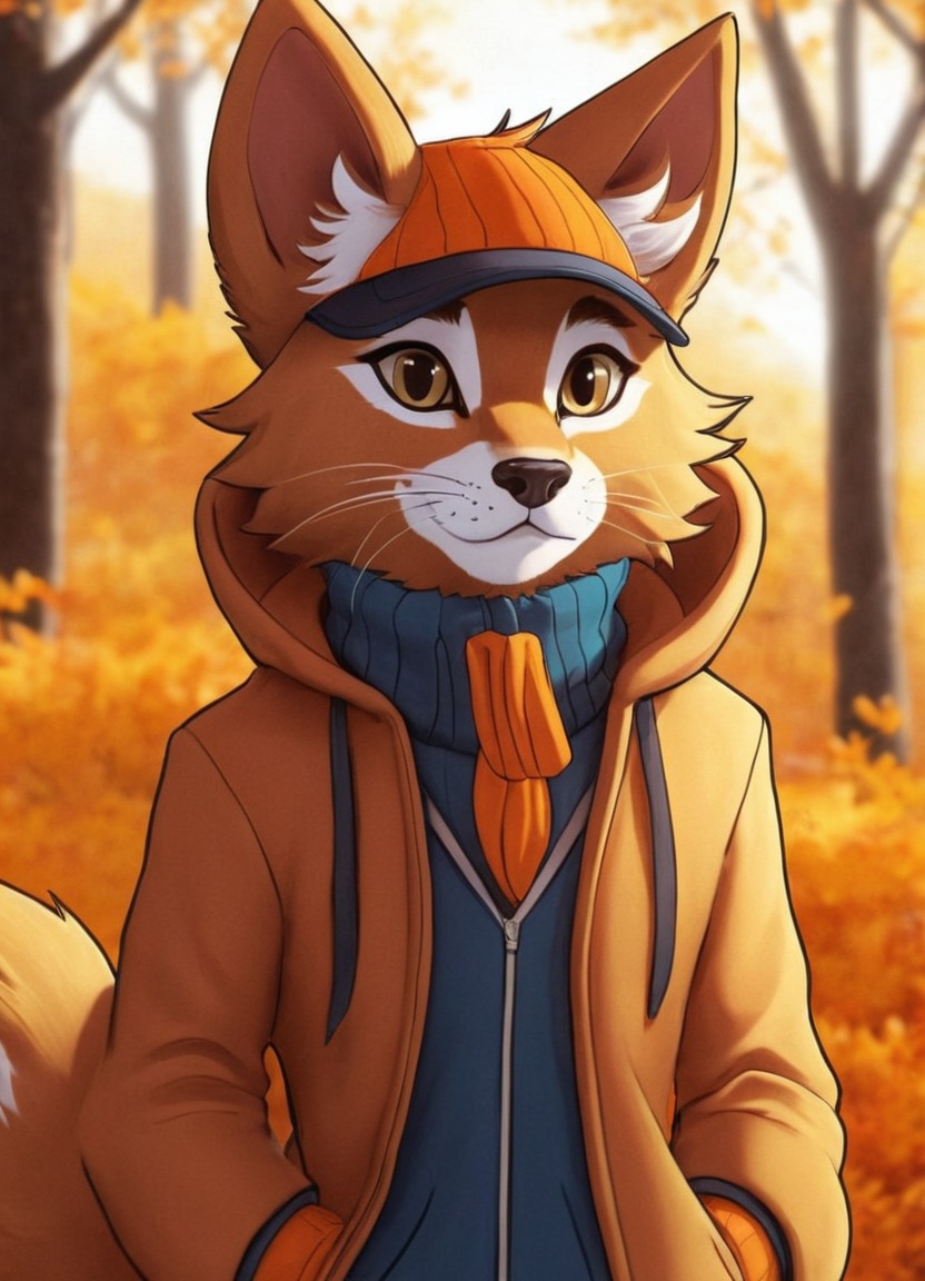 digitalart, fox, dreamup, characterdesign, originalcharacter, dailydeviation, dailychallenge, furryfall, ai_art