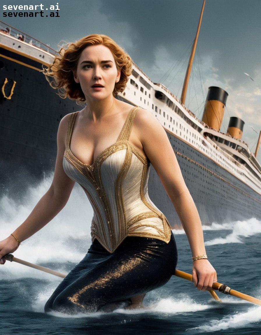 kate winslet, titanic, waterskiing, deck, recreation, actress, movies, movie stars