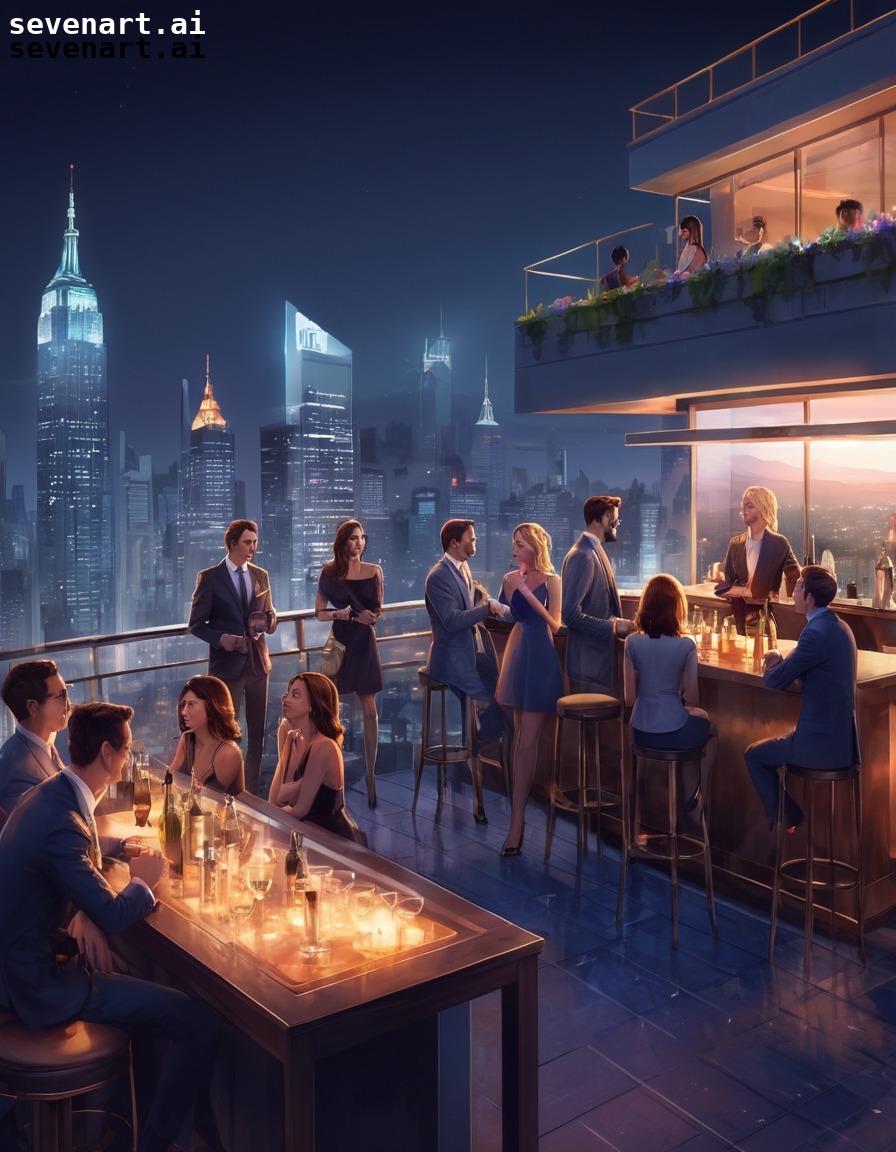 cityscape, rooftop, bar, young professionals, tourists, modern city, city