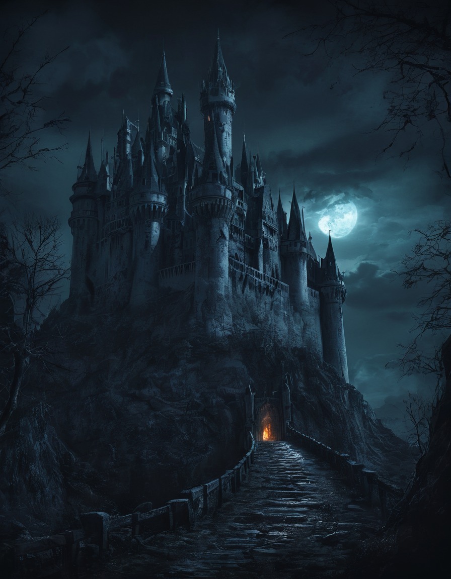 castle, ancient, eerie, night, gothic, underground, dark