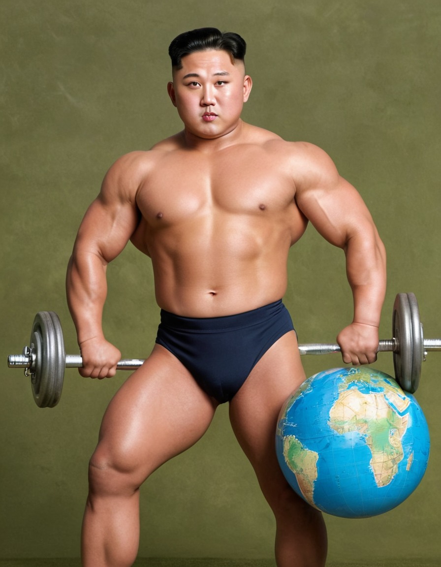 kim jong un, north korea, bodybuilder, politics, satire, globe