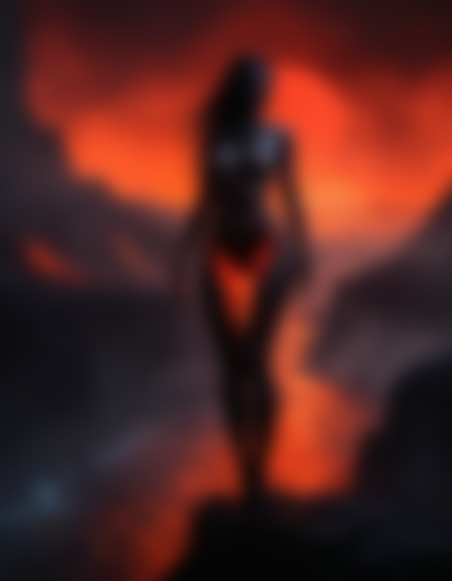 fantasy, demon, lava, cliff, silhouette, sexy, nsfw	