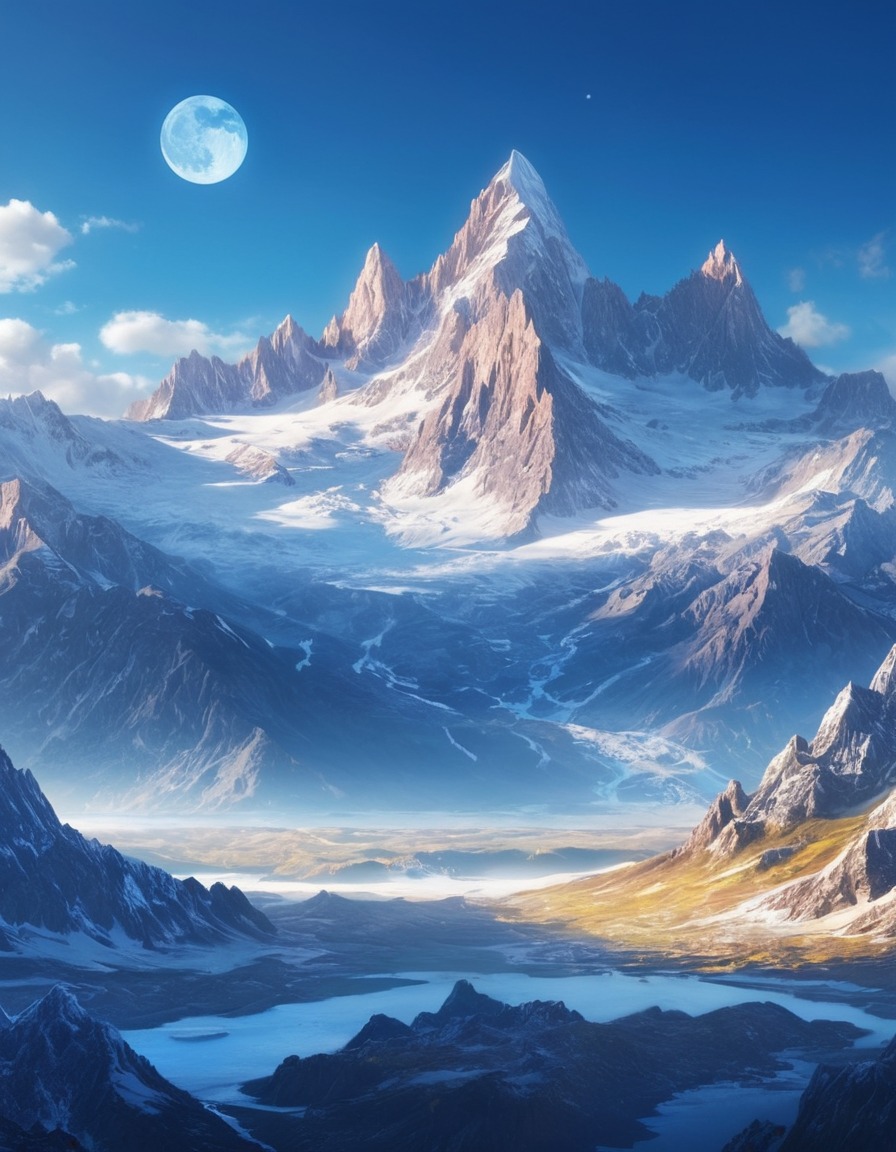 mountain range, snow-capped peaks, clear sky, nature