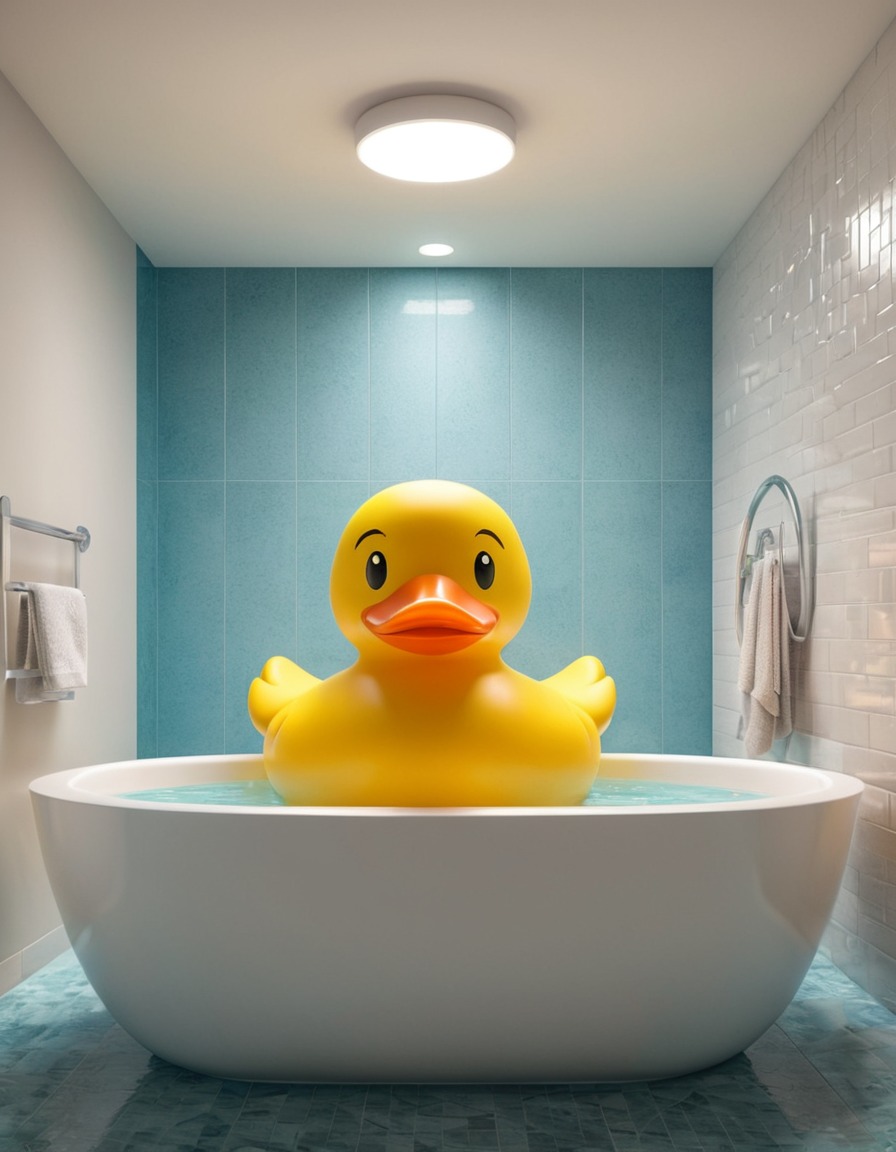 rubber duck, giant, bathtub, strange, art installation, public art, quirky