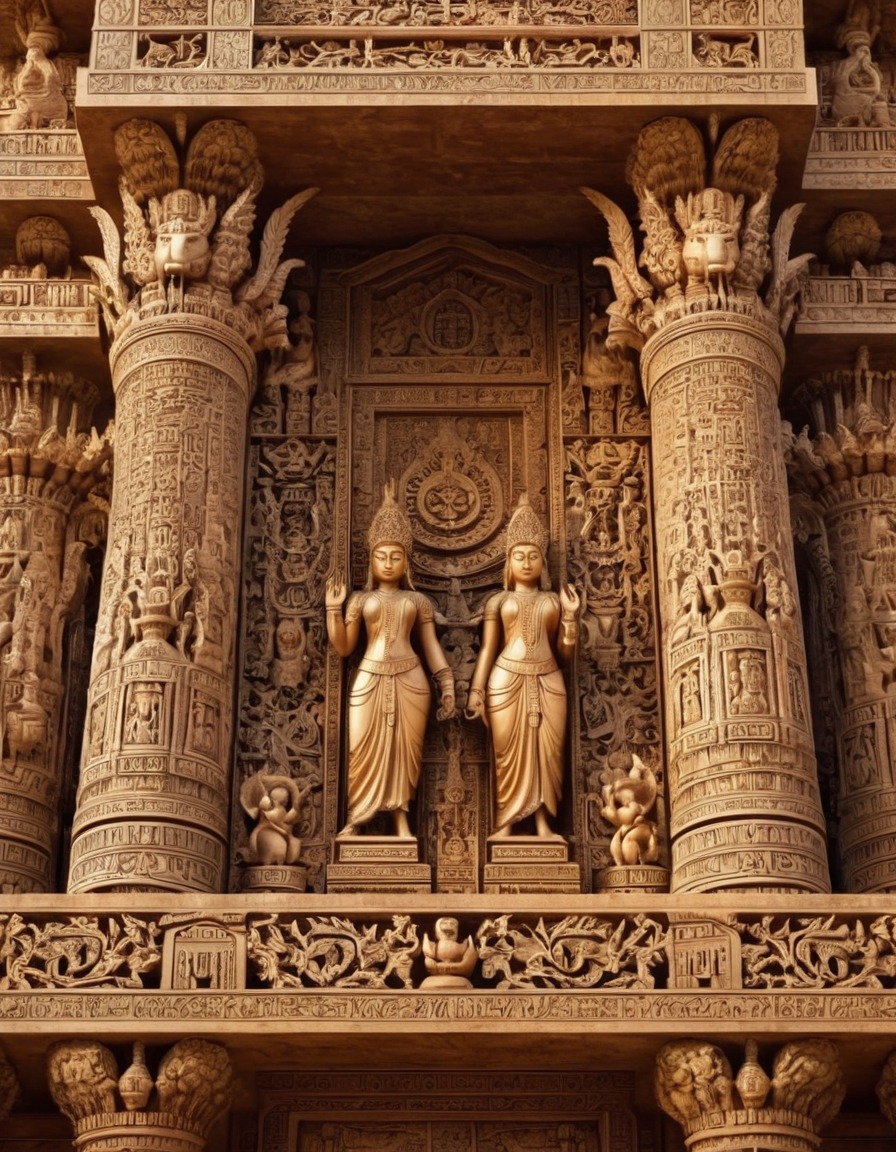 ancient temple, carvings, sculptures, historical architecture, cultural heritage