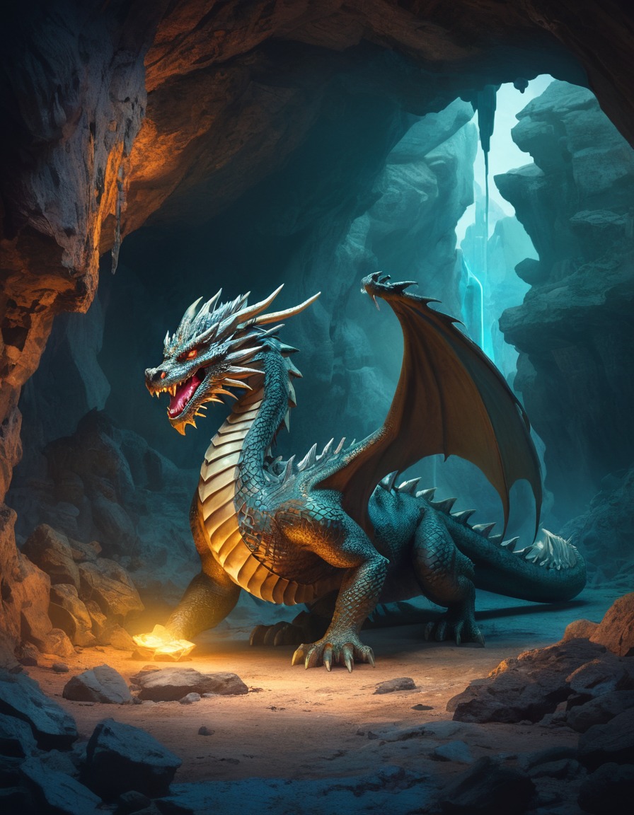 fantasy, dragon, treasure, cave, guardian