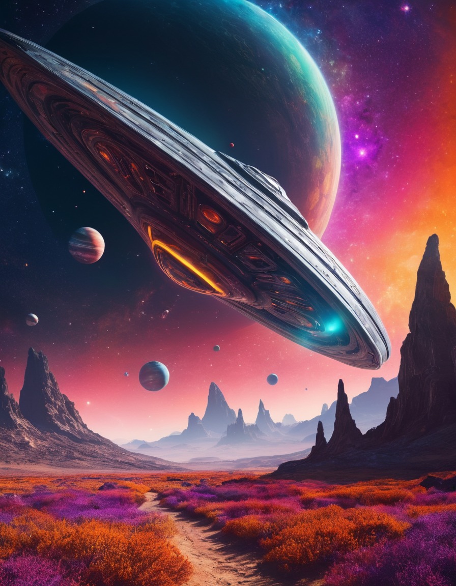 science fiction, alien, spacecraft, cosmic, colorful, space, stars