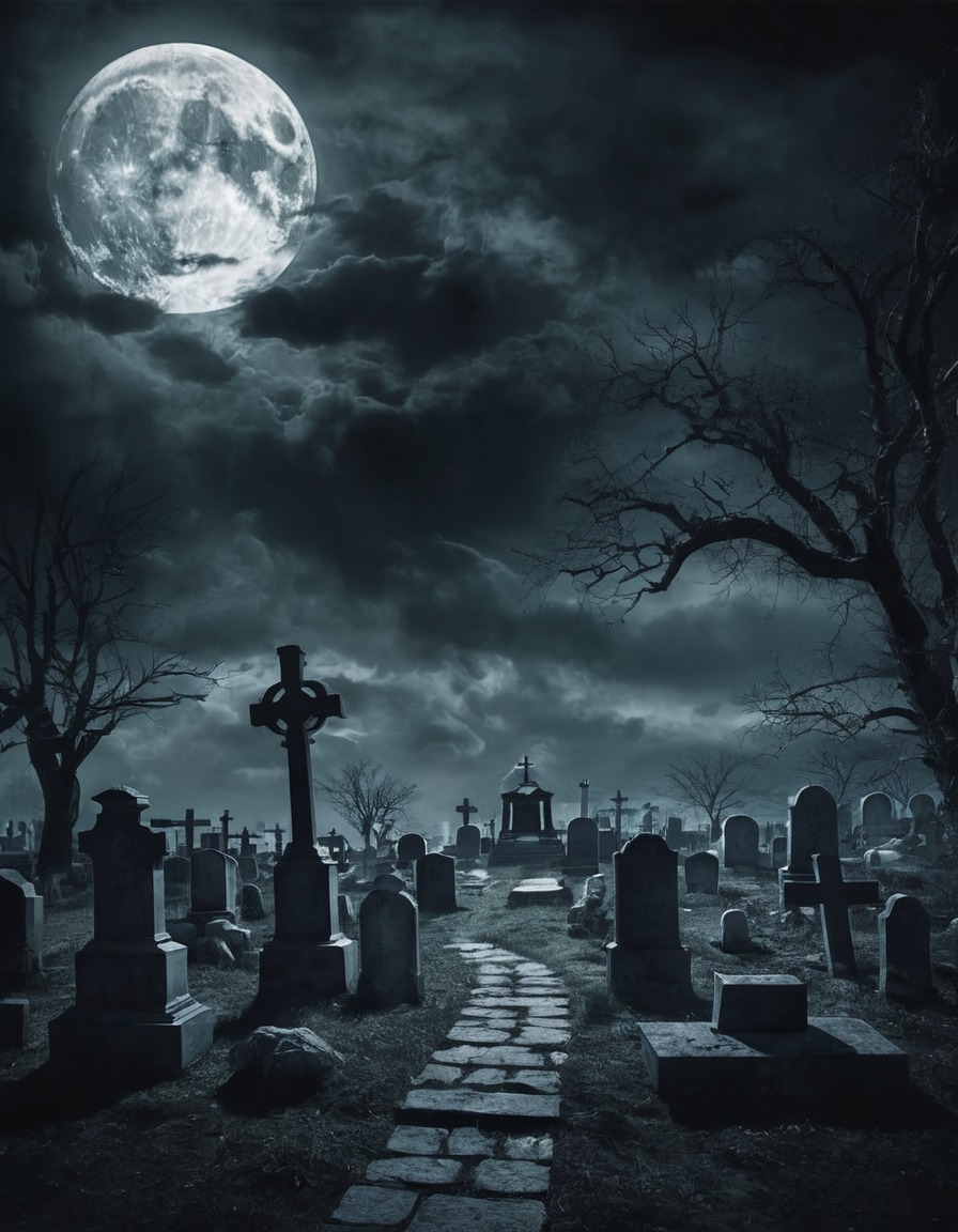 graveyard, night, moon, clouds, spooky, gothic, underground, dark