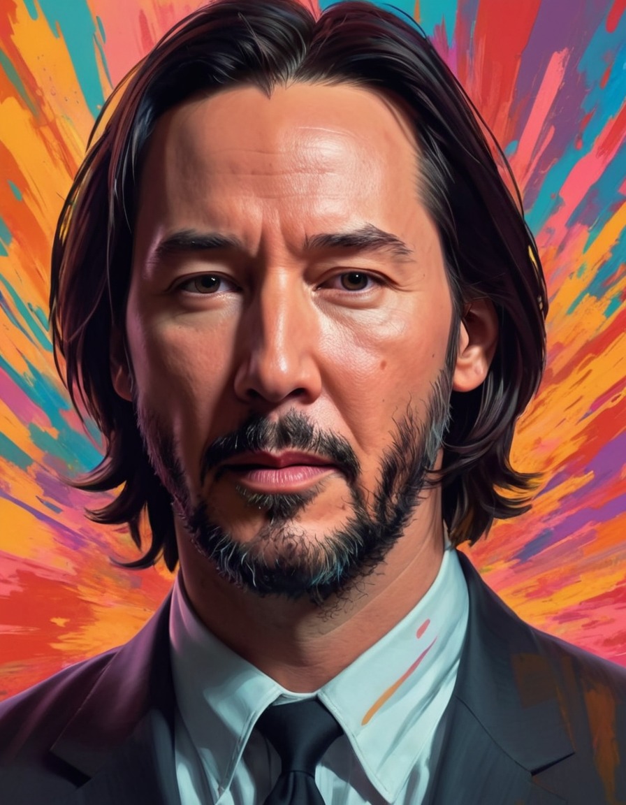 keanu reeves, impressionism, art, actor, colorful, portrait