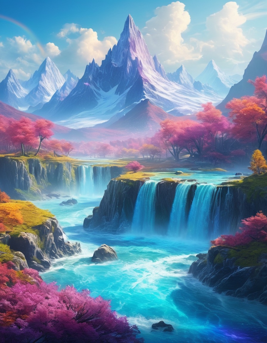 fantasy, mystical, magical, whimsical, surreal, crystal mountains, rainbow rivers, fantastic