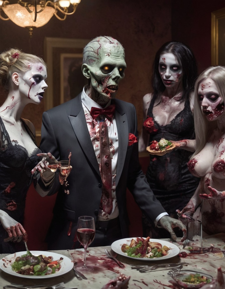 zombie, fancy, dinner party, brain