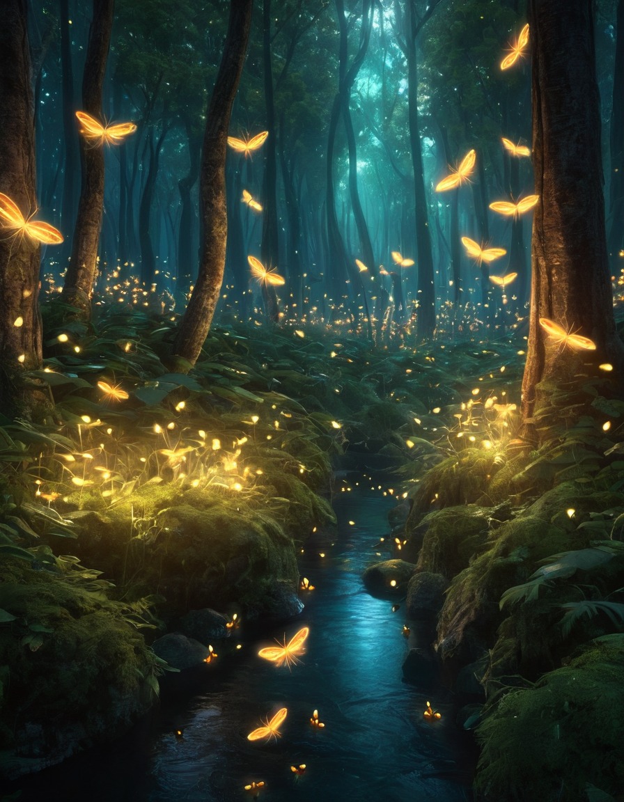 forest, fairies, fireflies, magic