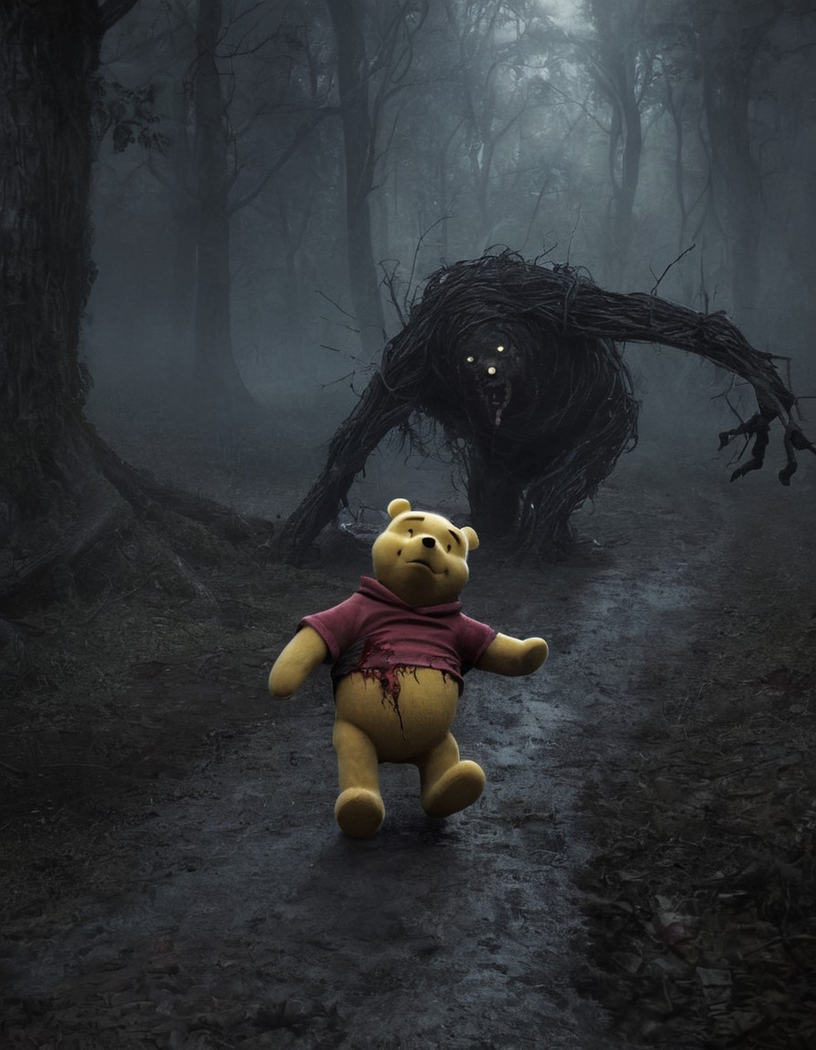 zombie, winnie the pooh, hundred acre wood, undead, horror