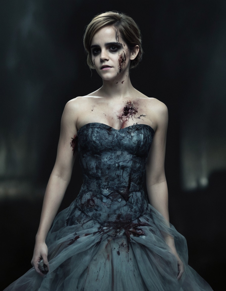 emma watson, zombie, evening gown, celebrity caricature, celebrities