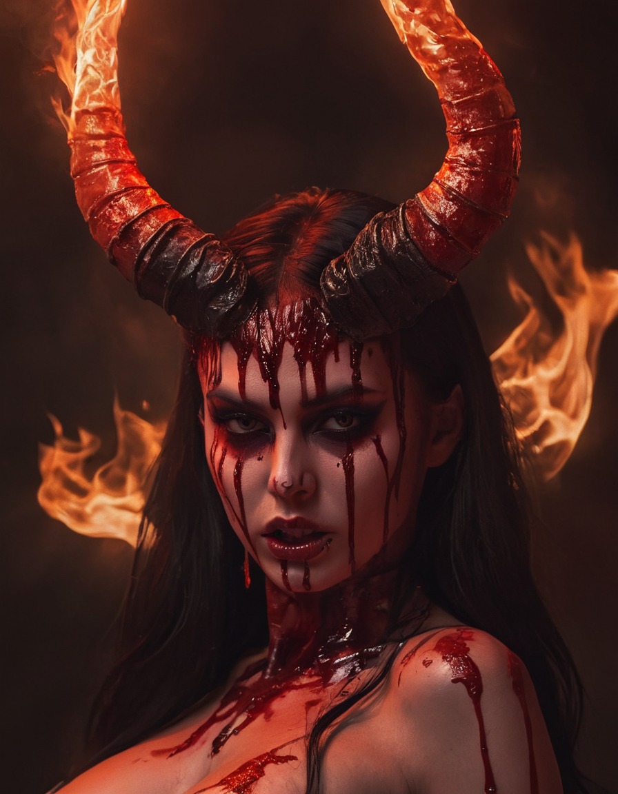 flames, horns, glinting, demon, sexy, nsfw	