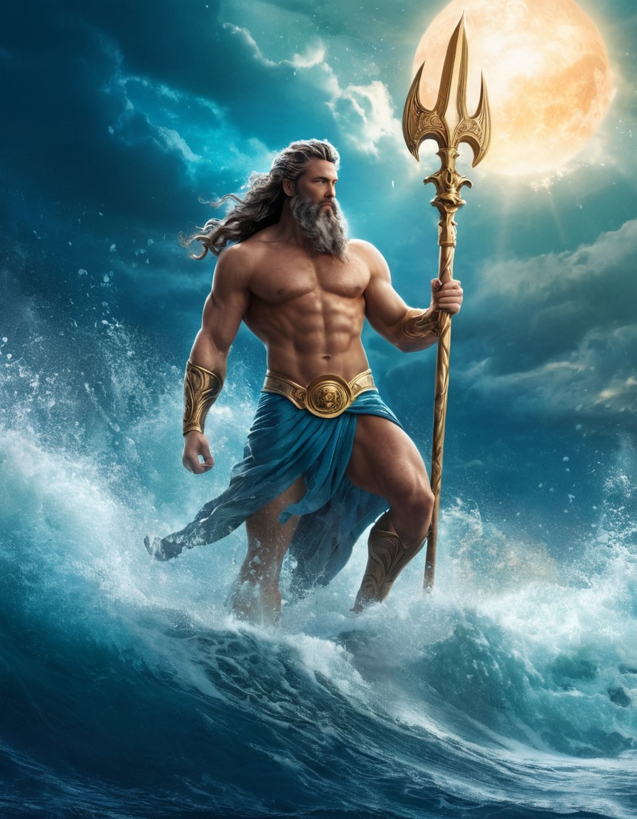 poseidon, greek mythology, mythological scene, sea deity, epic poetry, olympian gods, legendary figure