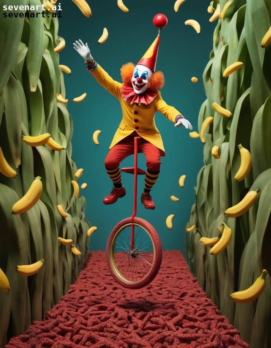 clown, unicycle, maze, banana peels, circus, fun, people