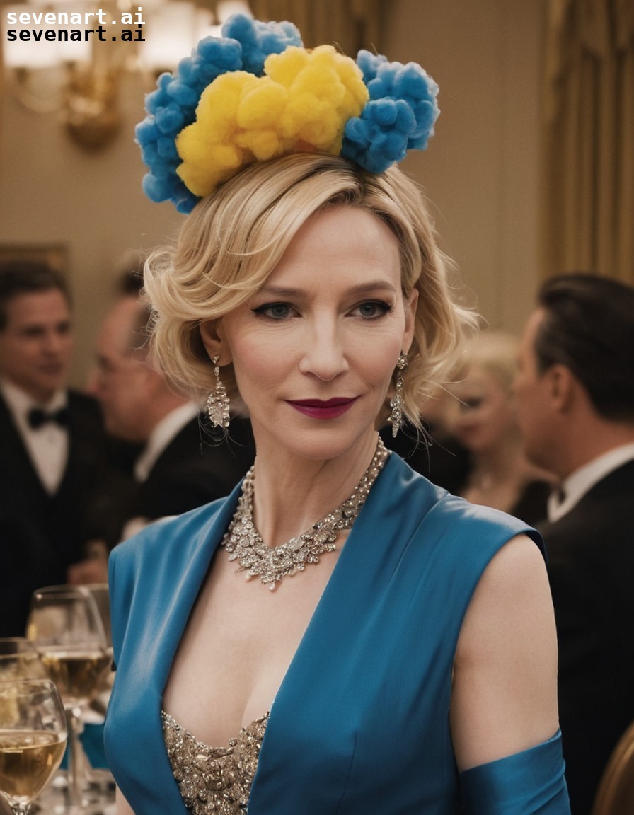 cate blanchett, blue jasmine, clown, fancy, cocktail party, actress, movies, movie stars