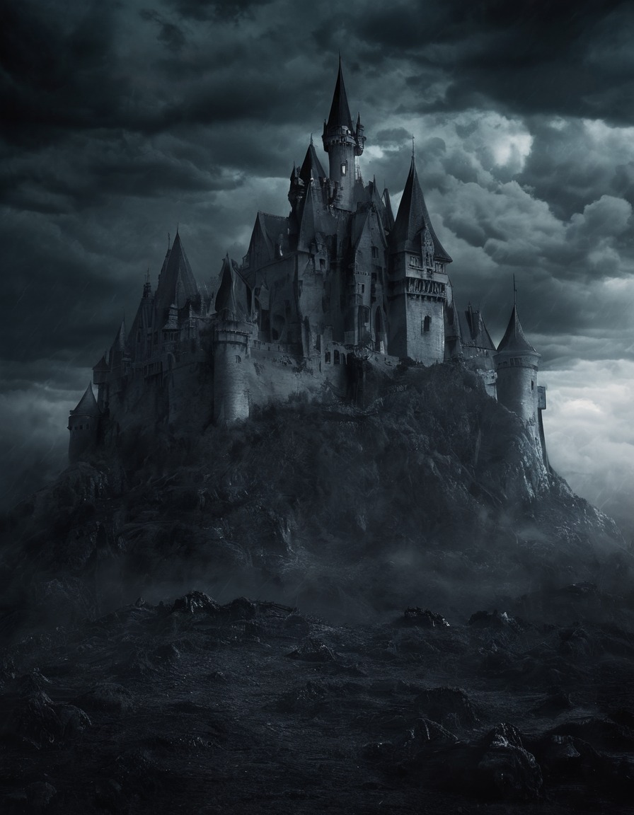 haunted, castle, darkness, storm clouds, gothic, underground, dark