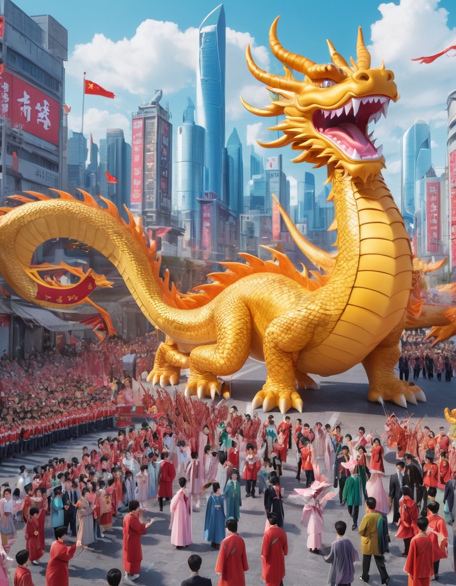 xi jinping, china, anime, futuristic, parade, dragon, city, politics