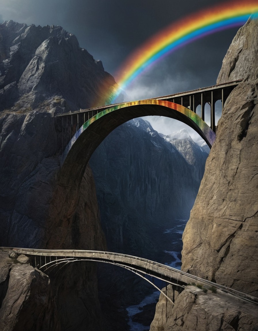 mystical, rainbow bridge, mountains, chasm, nature, beauty, wonder