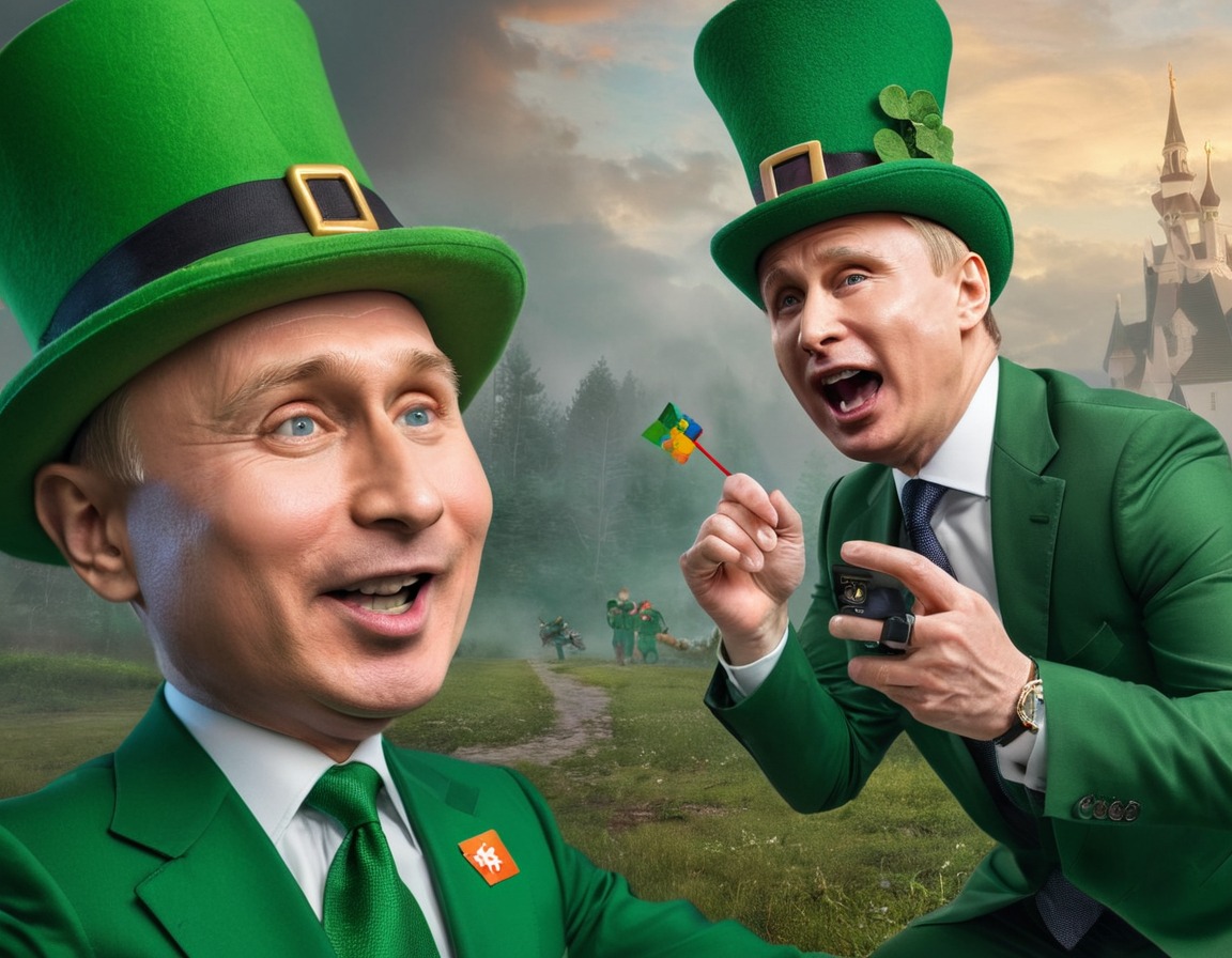 cartoon, caricature, vladimir putin, leprechaun, chase, putin, russia, russian president