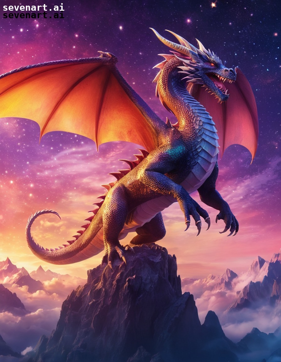 fantasy, dragon, sky, stars, majestic