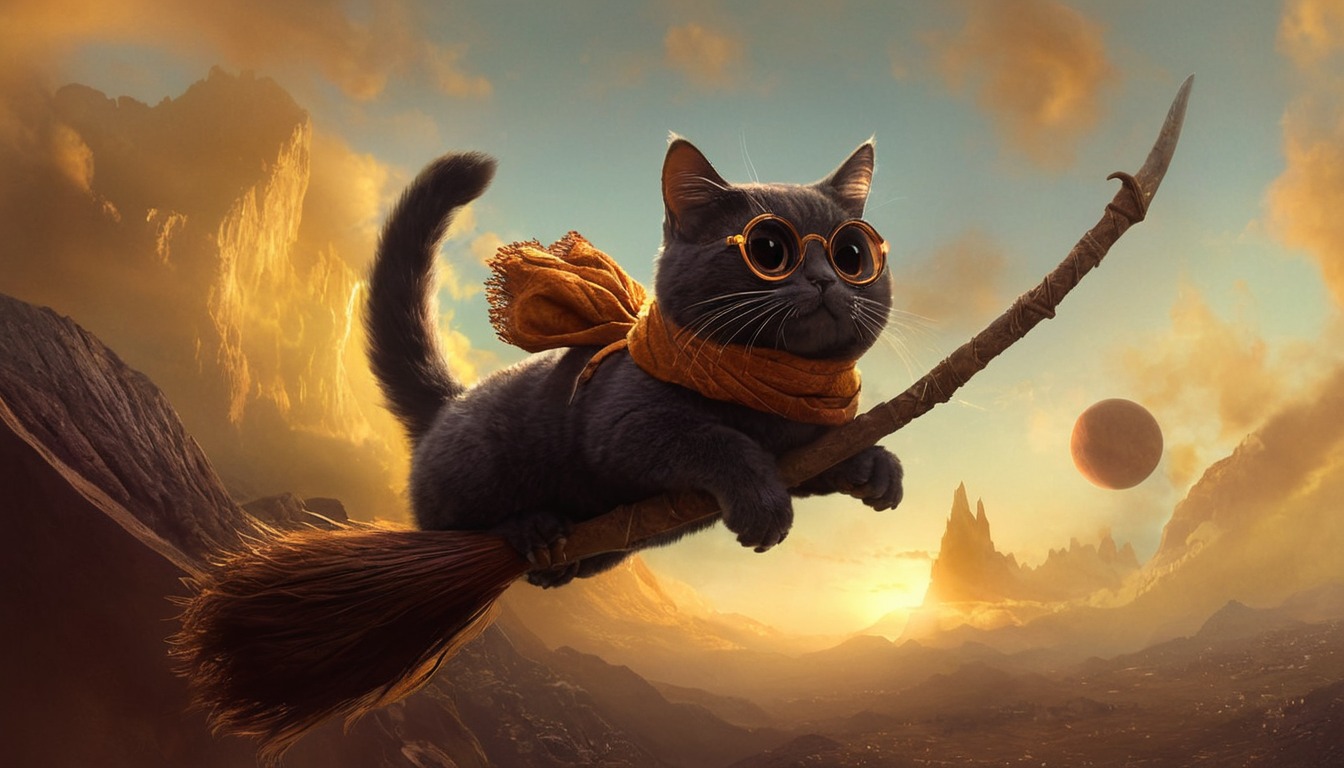 cat, digitalart, flying, digitalpainting, feline, kitty, harrypotter, quidditch, tournament, dailychallenge, aiartcommunity, midjourney, midjourneyai, midjourneyart, midjourneyartwork, midjourneyaiart, midjourneycommunity