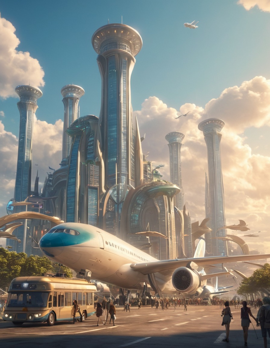 airport, fantasy, magical creatures, fictional city, enchanted beings, metropolis, magic