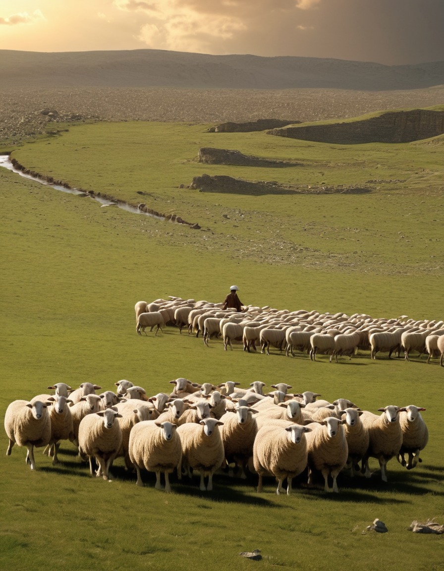 ancient mesopotamia, shepherd, sheep, meadow, nomadic lifestyle, livestock, 2000 bc