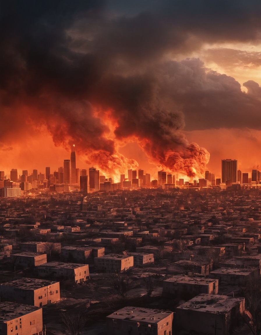 fire, destruction, cityscape, war, usa, skyline