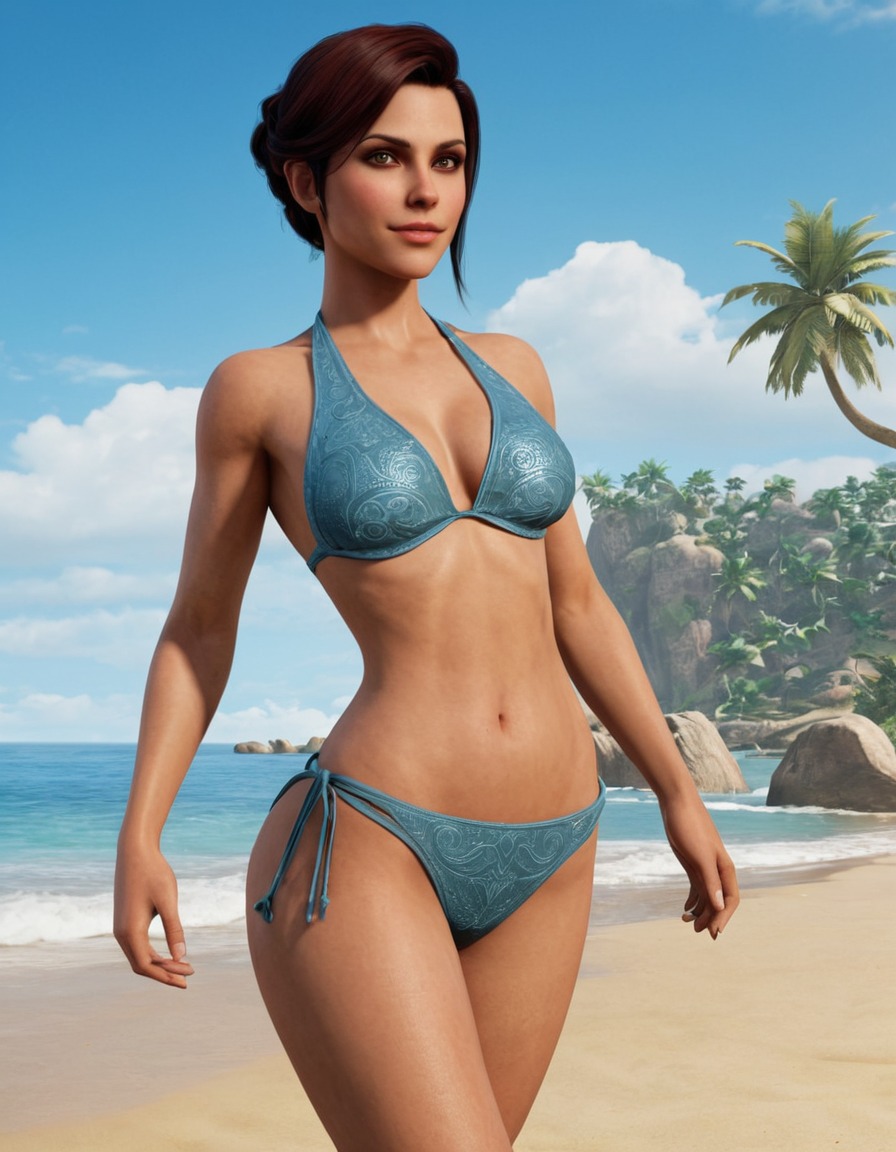 cassandra pentaghast, dragon age: inquisition, beach, bikini, confident pose, games, girls from games